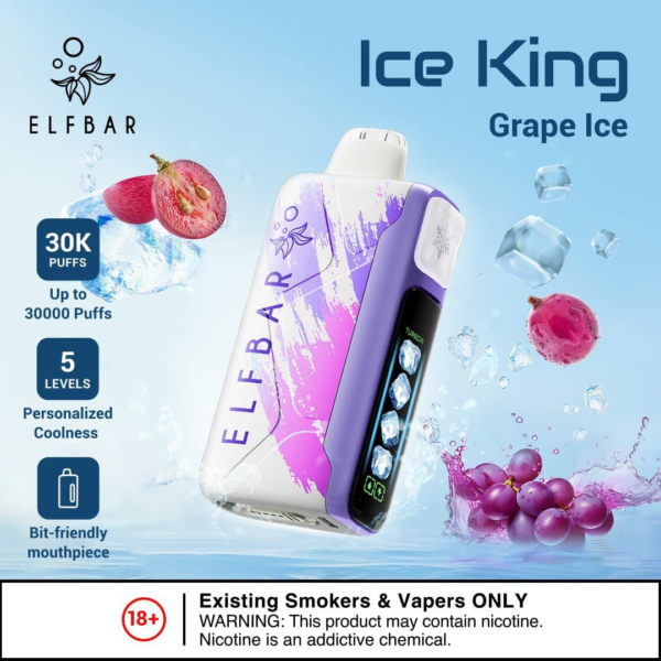 ELF BAR ICE KING 30000 PUFFS DISPOSABLE VAPE - GRAPE ICE _ ELF BAR PRICE _ ELF BAR VAPE PRICE IN UAE _ ELF BAR VAPE _ ELF BAR NEAR ME