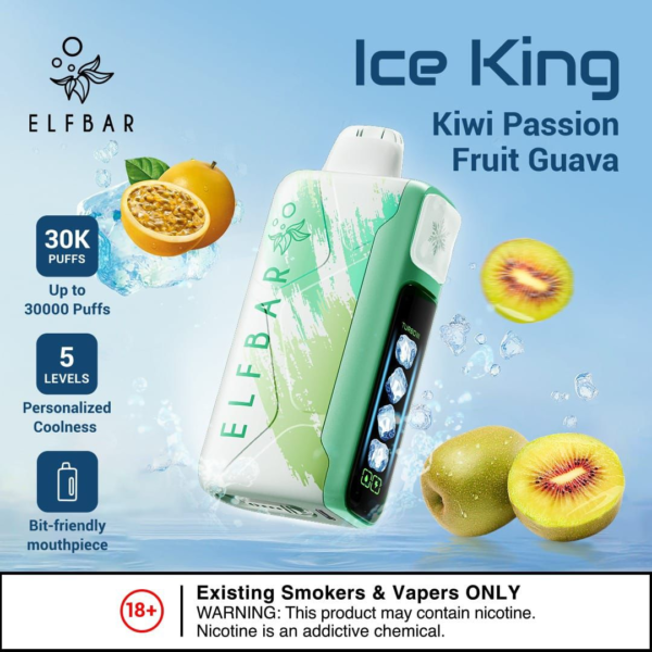 ELF BAR ICE KING 30000 PUFFS DISPOSABLE VAPE - KIWI PASSION FRUIT GUAVA _ ELF BAR 300K RECHARGEABLE _ ELF BAR 300K PRICE