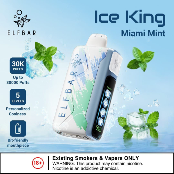 ELF BAR ICE KING 30000 PUFFS DISPOSABLE VAPE - MIAMI MINT _ ELF BAR 30000 PUFFS RECHARGEABLE PRICE