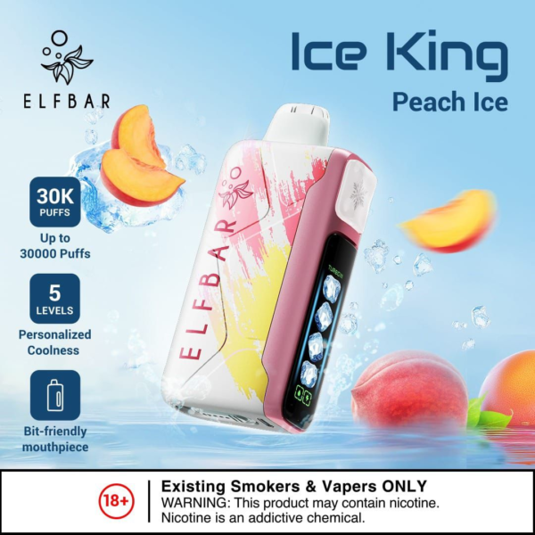 ELF BAR ICE KING 30000 PUFFS DISPOSABLE VAPE - PEACH ICE _ ELF BAR 30000 PUFFS NEAR ME _ ELF BAR 30000 PUFFS FLAVORS